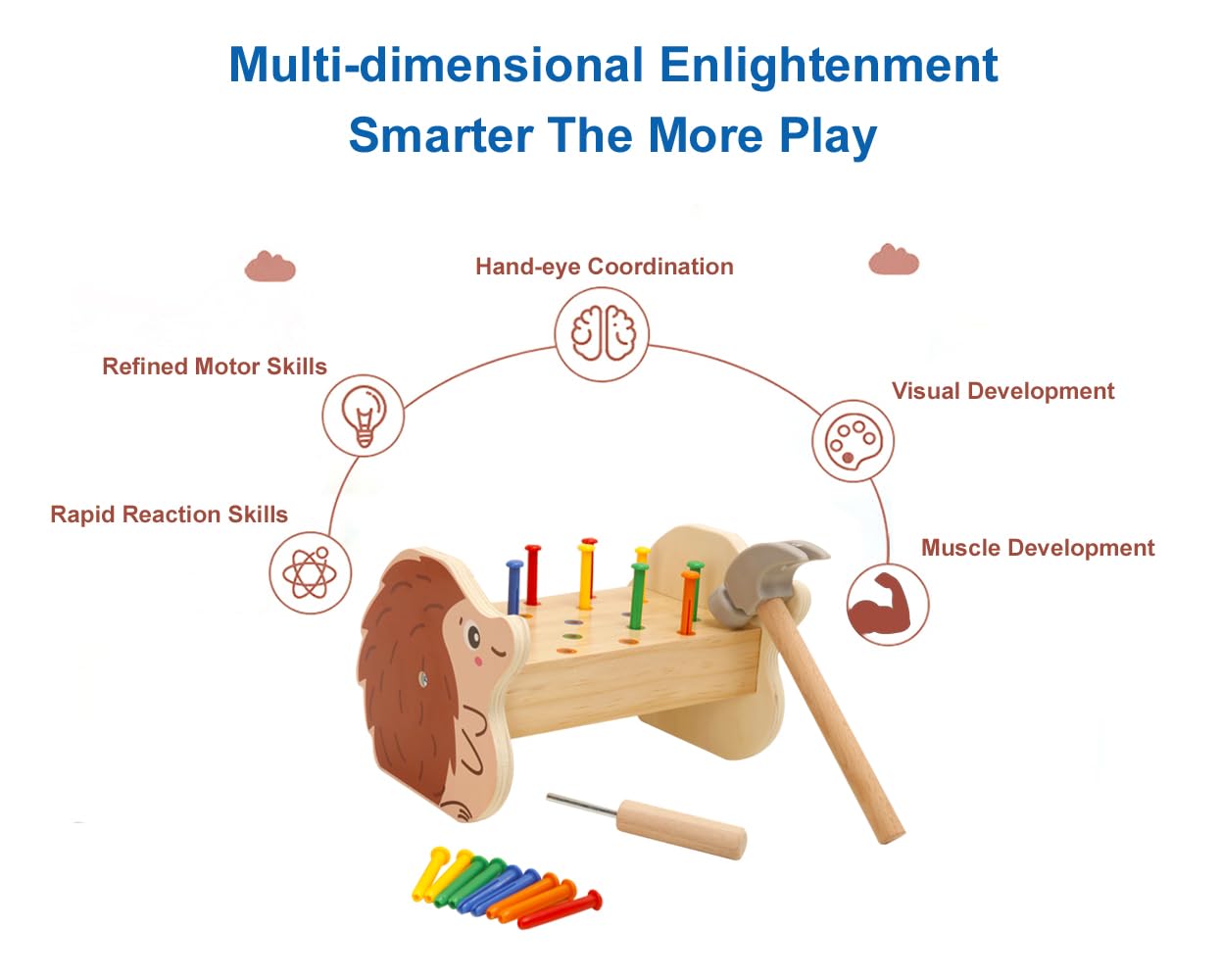 QZJVKBXY Wooden Hammer Pounding Bench Montessori STEM Toy for Toddler Early Development