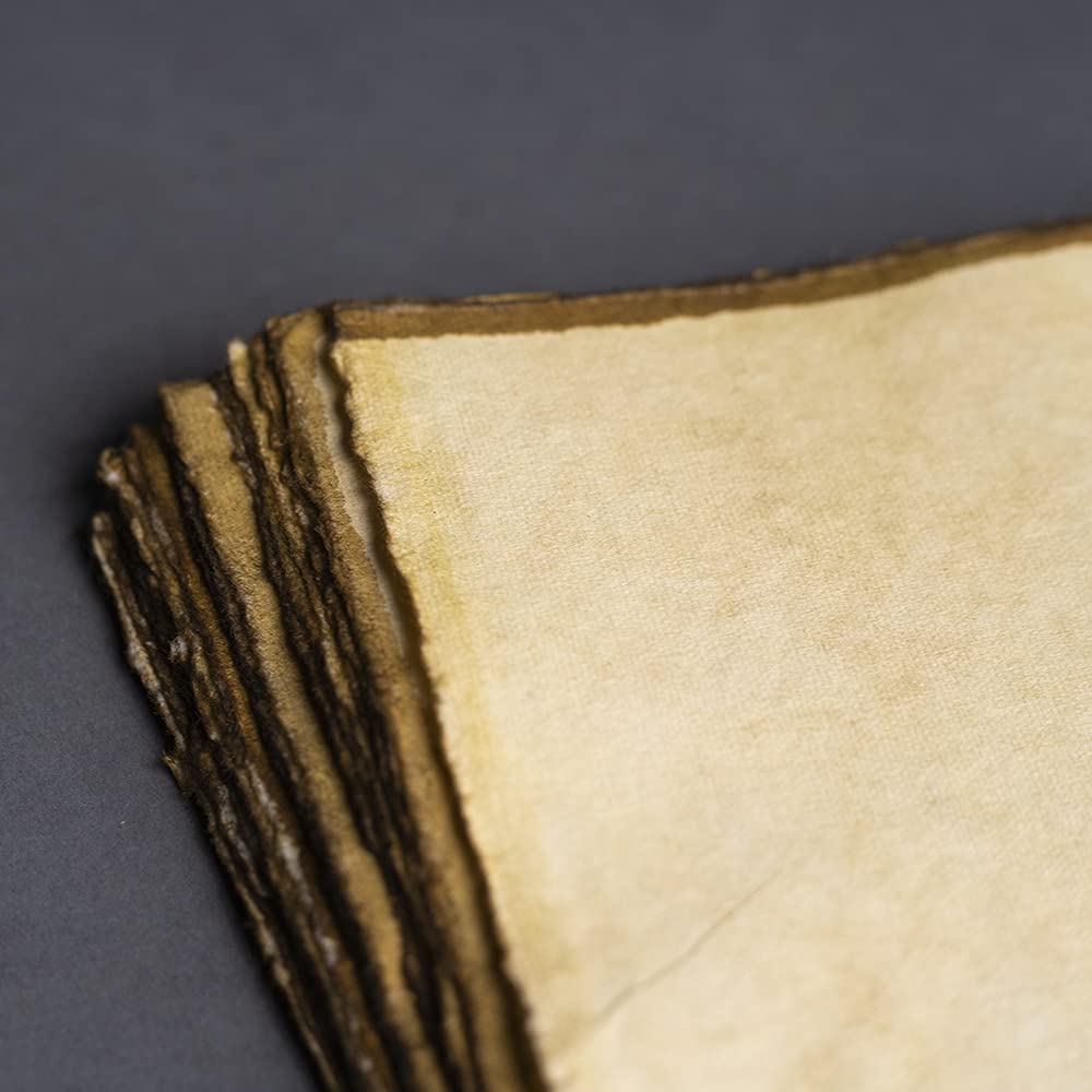 Wanderings Handmade Vintage Deckle Edge Blank Paper with Slightly Burned Edge - 5.8" x 8.3" (A5) - Package of 50 Recycled Paper for Writers