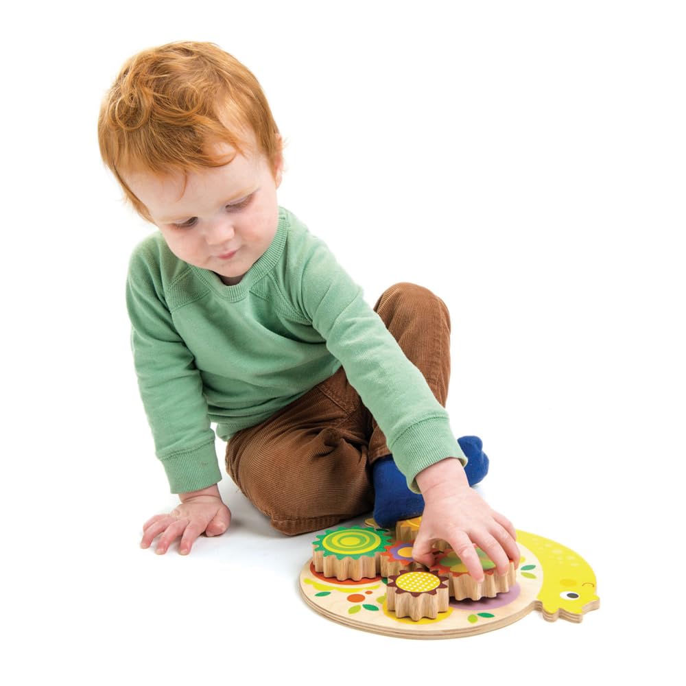 Tender Leaf Toys - Snail Whirls - 6 Removable Flowers Gears, Playset for Toddlers and Kids - Wooden Stacking, Multi-Color Flower Garden Beds