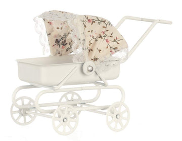 Aztec Imports 1:12 Scale White Vintage Classic Miniature Baby Carriage with Tilt Top