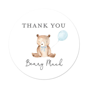 2"" Round Woodland Bear with Balloon Thank You Beary Much Favor Stickers (40 Labels)