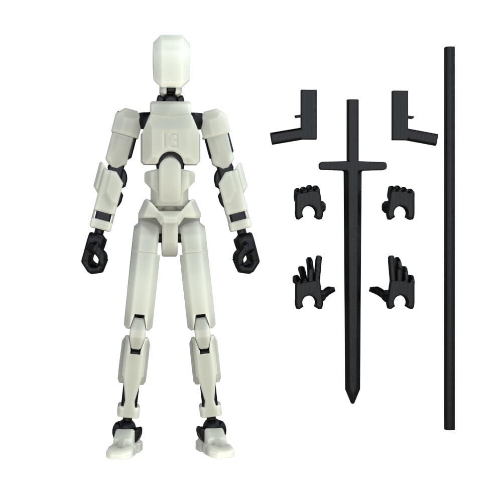 MerryXD T13 3D Action Figure,Assembly Completed Dummy Nova Titan Lucky 13 Action Figure 3D Printed Multi-Jointed Movable Toy Grow in The Dark White