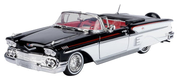 1958 Chevy Impala Convertible Lowrider Black and White with Red Interior Get Low Series 1/24 Diecast Model Car by Motormax 79025 for Unisex Adult