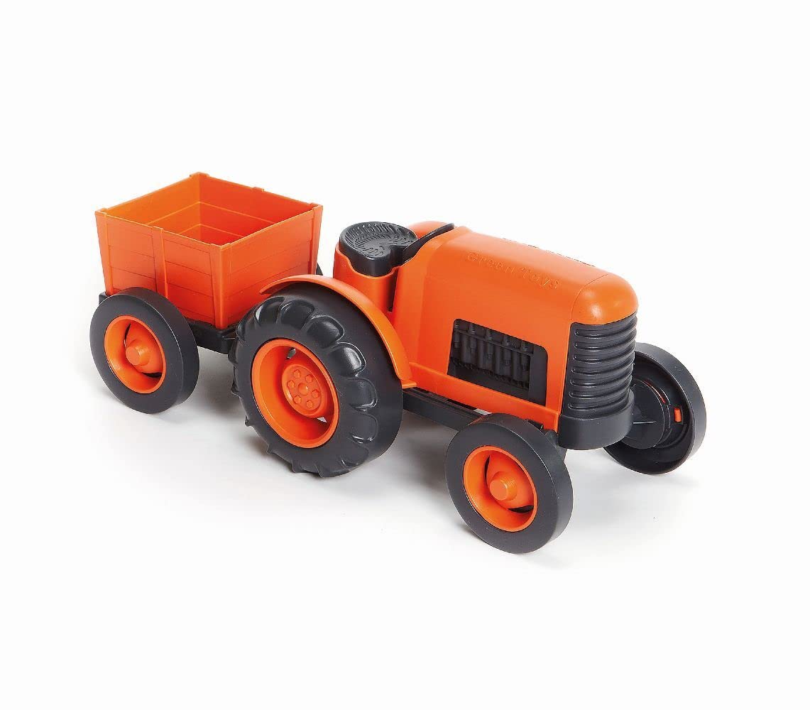 Green Toys Tractor, Orange - Pretend Play, Motor Skills, Kids Toy Vehicle. No BPA, phthalates, PVC. Dishwasher Safe, Recycled Plastic