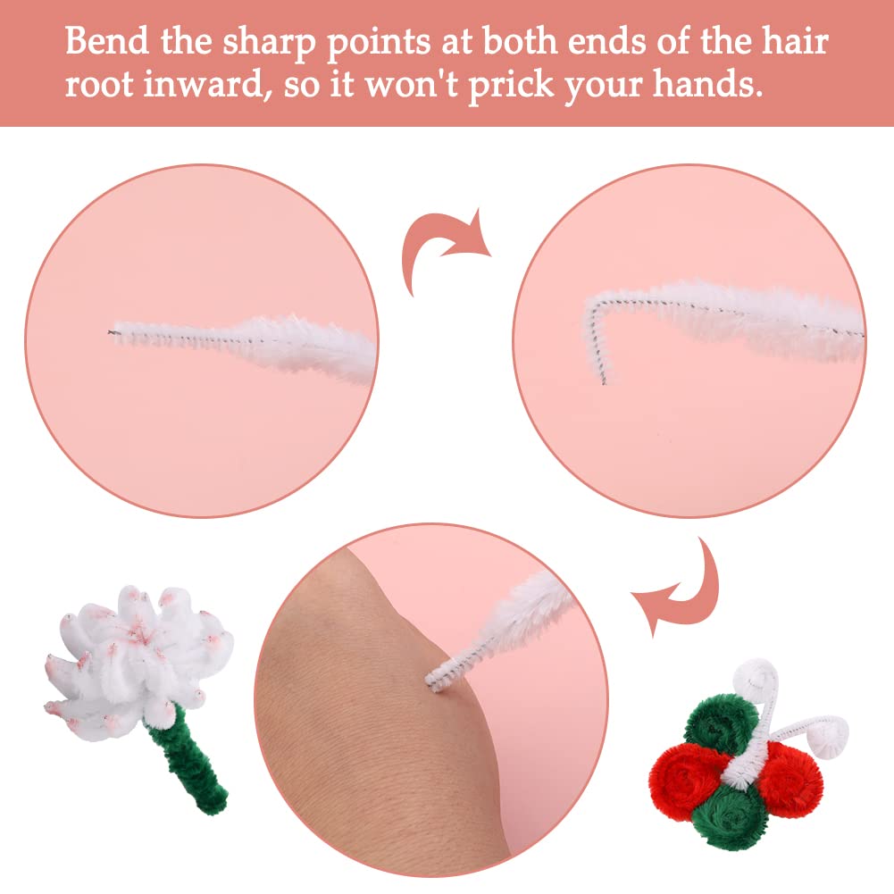 100 PCS Pipe Cleaners Chenille Stem, Bump Chenille Stems Pipe Cleaner, White Pipe Cleaners Crafts Supplies for DIY Arts Crafts Decorations (White)