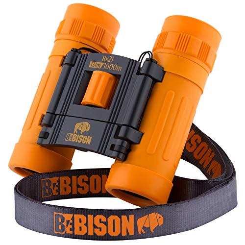 BeBison Binoculars for Kids - 8x21 High Resolution Real Optics - Compact Folding Shockproof Kids Binoculars for Bird Watching - Spy Games - Outdoor