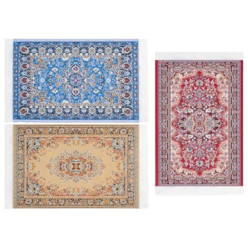 SAMCAMI Dollhouse Accessories Woven Carpet, 1/12 Scale Doll House Accessories and Furniture, Dollhouse Miniature Area Rugs 6” x 3.8”, 3 Pieces (No.1)