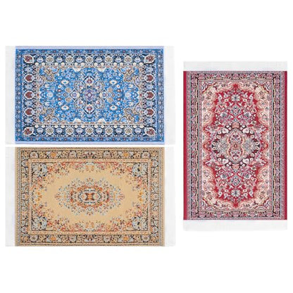 SAMCAMI Dollhouse Accessories Woven Carpet, 1/12 Scale Doll House Accessories and Furniture, Dollhouse Miniature Area Rugs 6” x 3.8”, 3 Pieces (No.1)