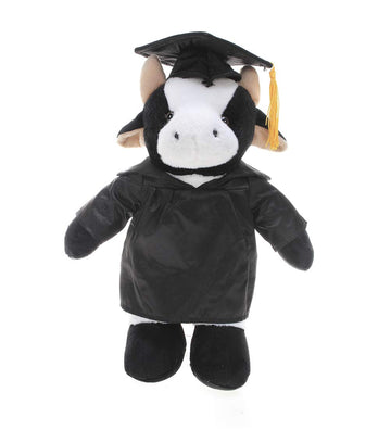Plushland Cow Plush Stuffed Animal Toys Present Gifts for Graduation Day, Personalized Text, Name or Your School Logo on Gown, Best for Any Grad