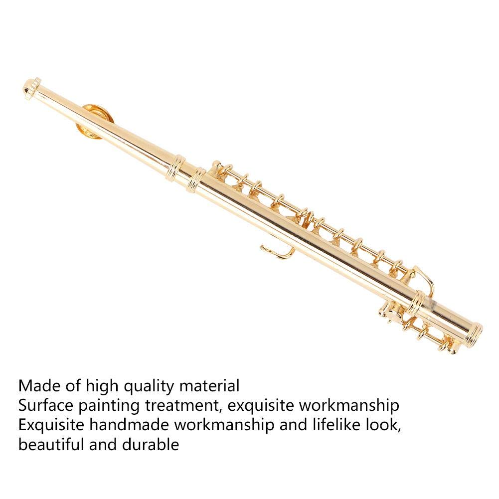 Mini Gold Flute Musical Instrument Model Miniature Decoration Replica Band Music Player Statue for Dollhouse DIY Craft Gift Box