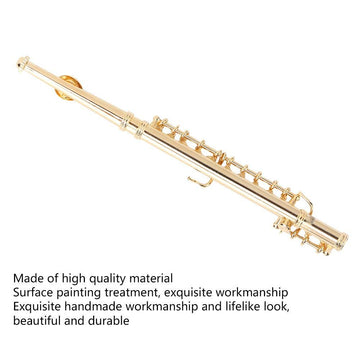Mini Gold Flute Musical Instrument Model Miniature Decoration Replica Band Music Player Statue for Dollhouse DIY Craft Gift Box