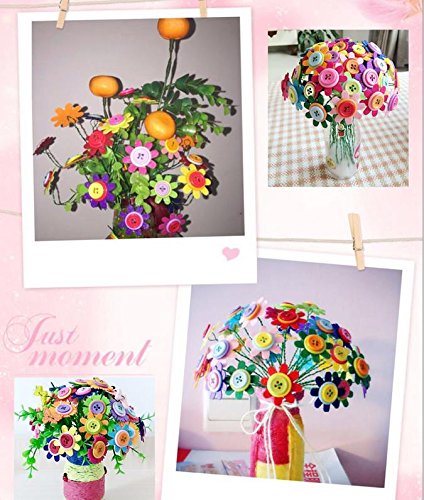 Carykon DIY Craft Iron Wire Button Felt Bouquets Kit, Make 40 Flowers (8-Petal Flowers)