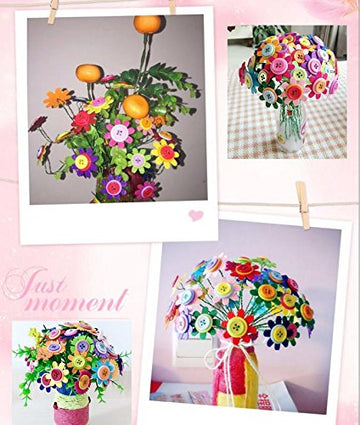 Carykon DIY Craft Iron Wire Button Felt Bouquets Kit, Make 40 Flowers (8-Petal Flowers)