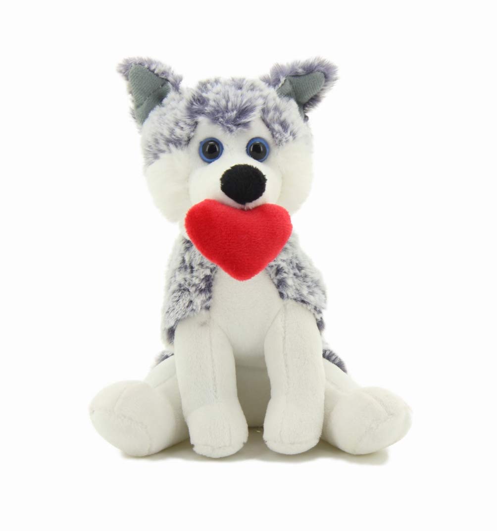 Plushland Cute Pawpals Puppy Dog Plush Stuffed Animal Girlfriend Toy Comes with Red Heart for Girls on Valentine's Day 8 inches (Husky)