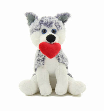 Plushland Cute Pawpals Puppy Dog Plush Stuffed Animal Girlfriend Toy Comes with Red Heart for Girls on Valentine's Day 8 inches (Husky)