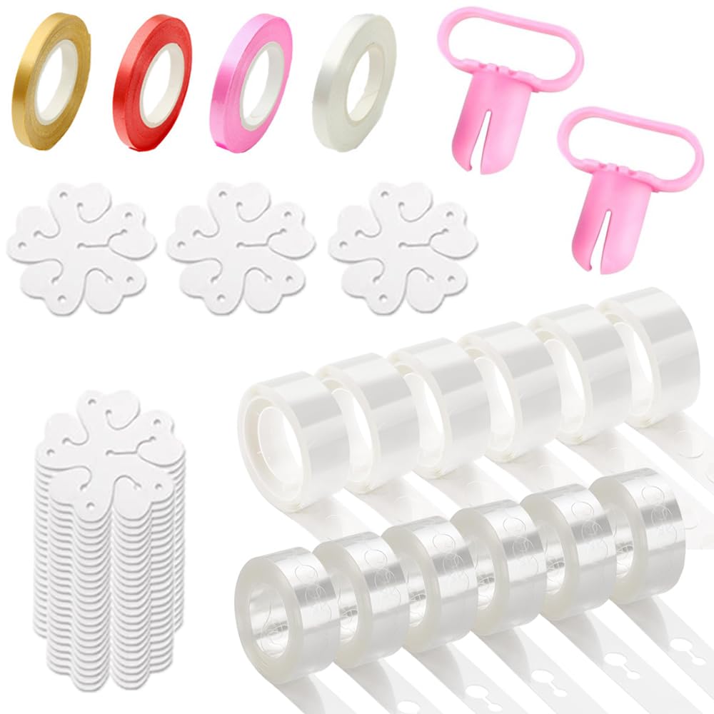 38-in-1 Balloon Arch Garland Kit, 6 Rolls 98ft Tape Strips, 6 Rolls 600 Glue Dots, 20 Flower Clips, 4 Ribbons and 2 Tie Tools for Birthday Wedding