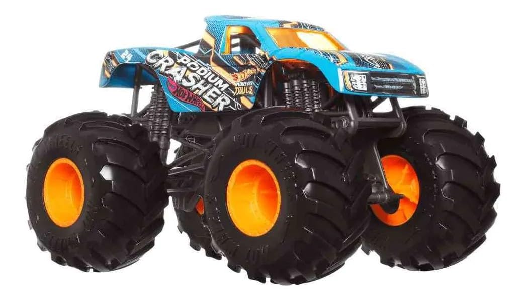 Mattel Hot Wheels Monster Trucks Podium Crasher, Blue [1:24 Scale die cast] Oversized