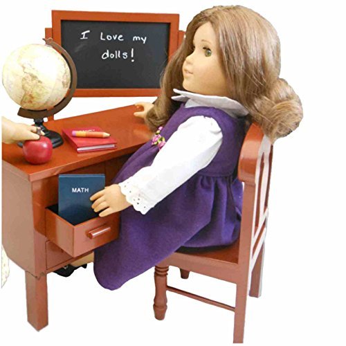 The Queen's Treasures 18 Inch Doll Furniture & Accessories, Vintage Style Wooden School Teachers Desk with Drawers that Open & Close, Globe,
