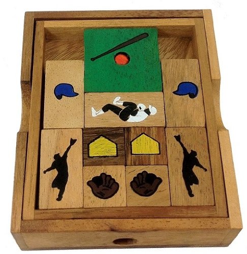 Baseball Field - Wooden IQ Sliding Block Klotski Brain Teaser Puzzle - Travel Game Gift