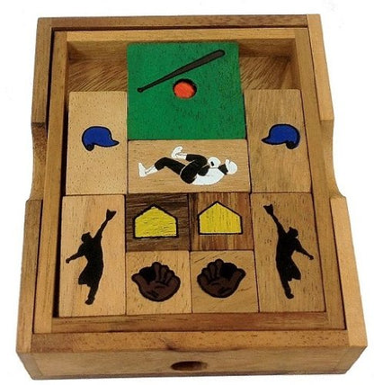 Baseball Field - Wooden IQ Sliding Block Klotski Brain Teaser Puzzle - Travel Game Gift