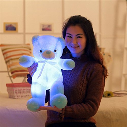 elfishgo Creative Light Up LED Inductive Teddy Bear Stuffed Animals Plush Toy Colorful Glowing Teddy Bear, 20- Inch(Blue)