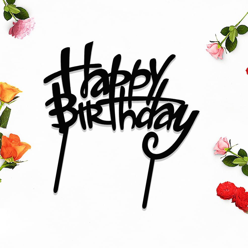 Keoysek Happy Birthday Cake Topper, Black Acrylic Versatile Cake Topper