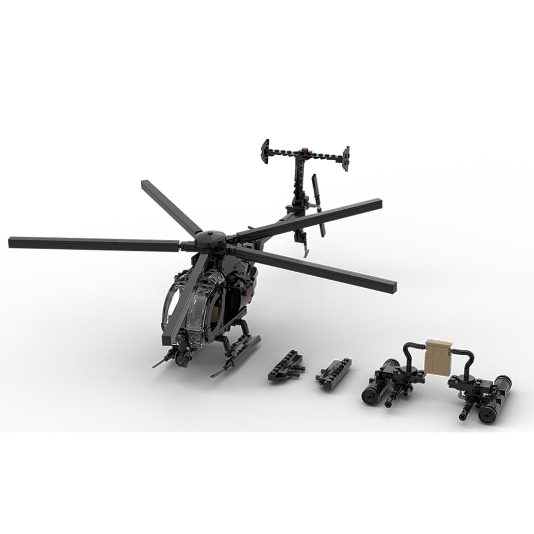 WOWOBONTOY MH-6 Little Bird Helicopter Model, 595PCS Modern Military Airplane Building Block Assembly MOC Collections Set, Military Helicopter STEM