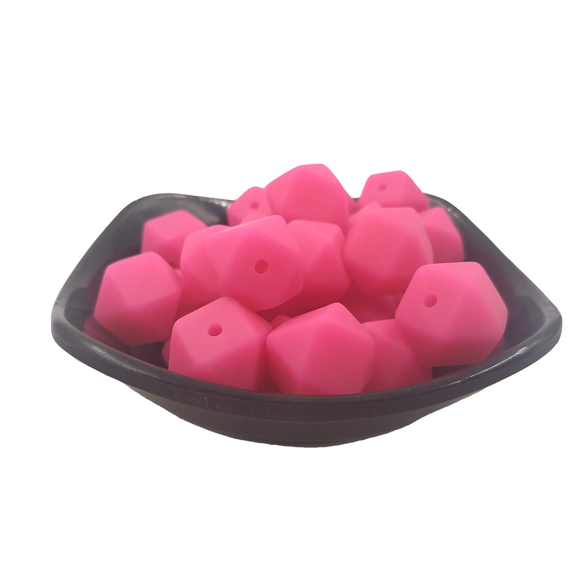 Alenybeby 30pcs Silicone Hexagonal Pearl Beads Ball 17mm Loose Silicone Geometric Hexagon Bulk Bead for Keychain DIY Mom Woman Lanyard Craft Jewelry