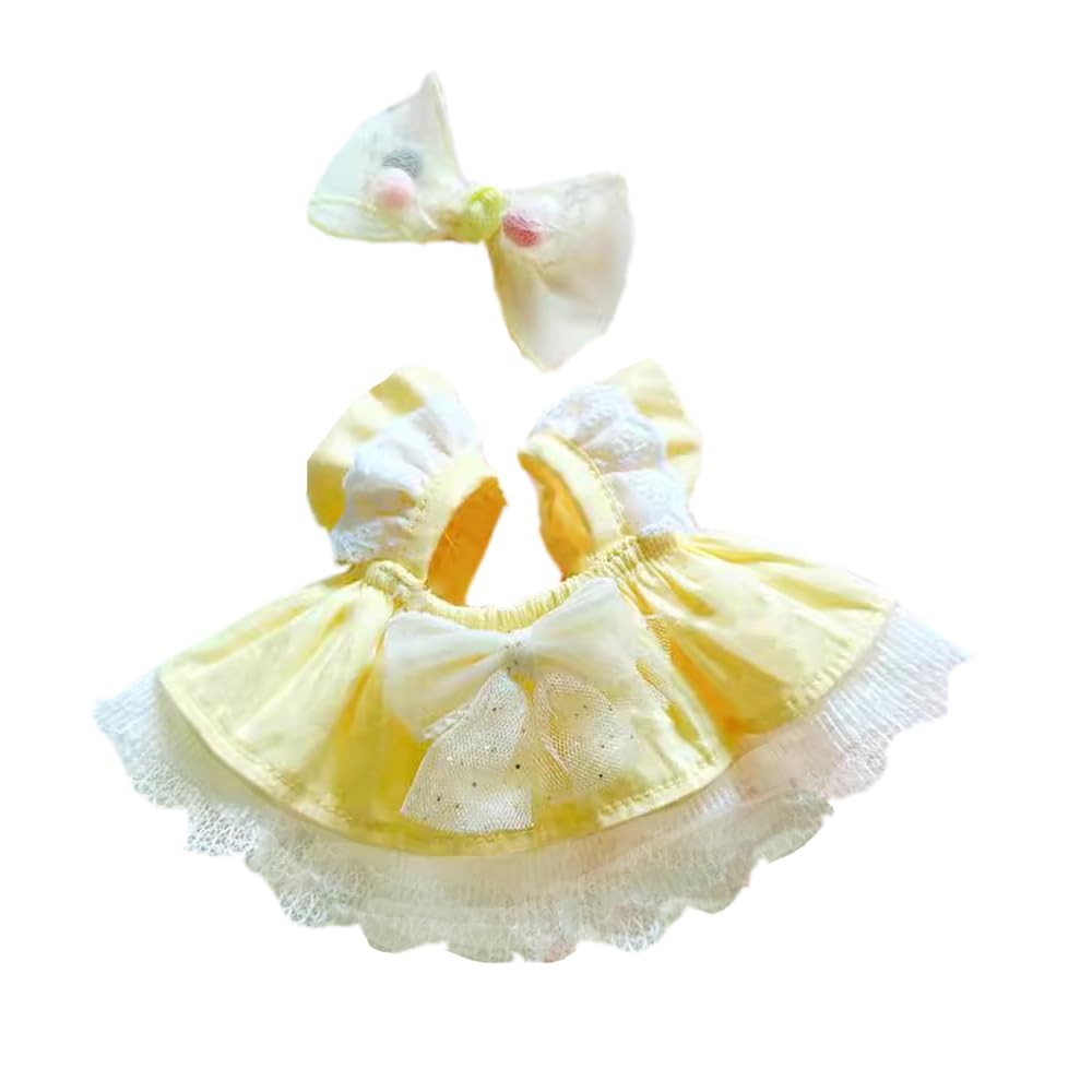 niannyyhouse 20cm Plush Doll Clothes Loose Solid Color Dress Headwear Soft Stuffed Plush Toy Dress Up Accessories (Yellow)