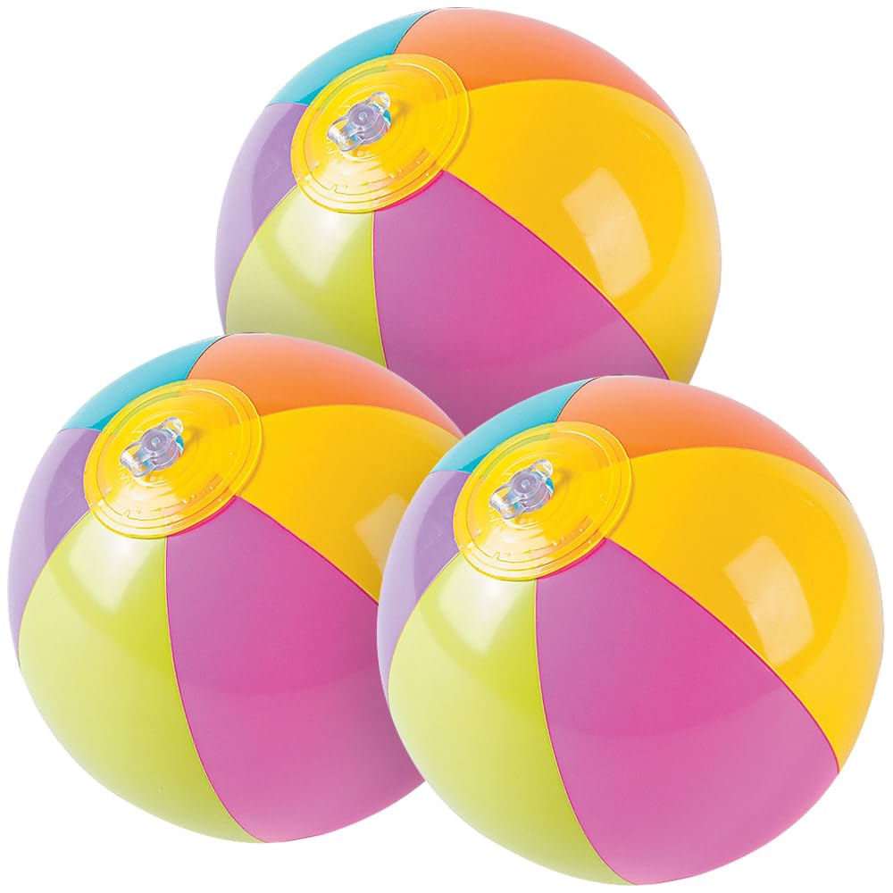 Fun Express Mini Beach Balls Bulk Set of 12-5 Inch Inflatable Ball Pool Toys for Kids Ages 4-8 | Beach Party Favors & Toddler Party Games | Summer