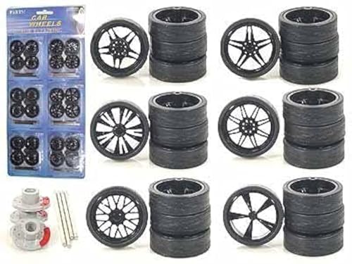 YMCtoys 1:24 Scale Model Car Spokes Black Rims Replacement 6Set