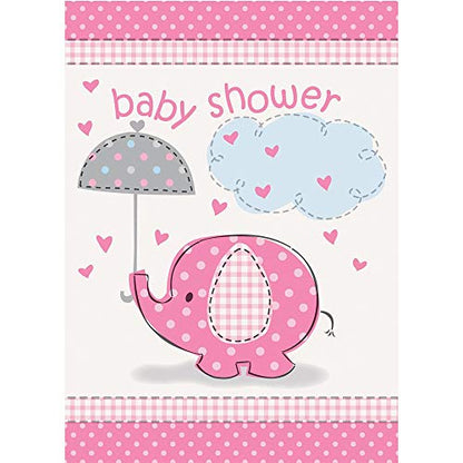 Elephant Baby Shower Party Invitations - 5.5" x 4", Pink, 8 Pcs