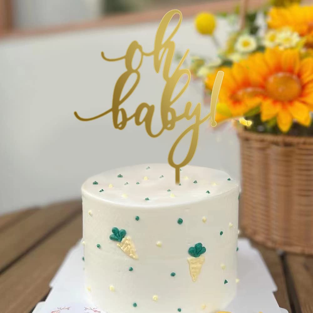 Sleyberoy Gold Mirror Acrylic Oh Baby Cake Topper