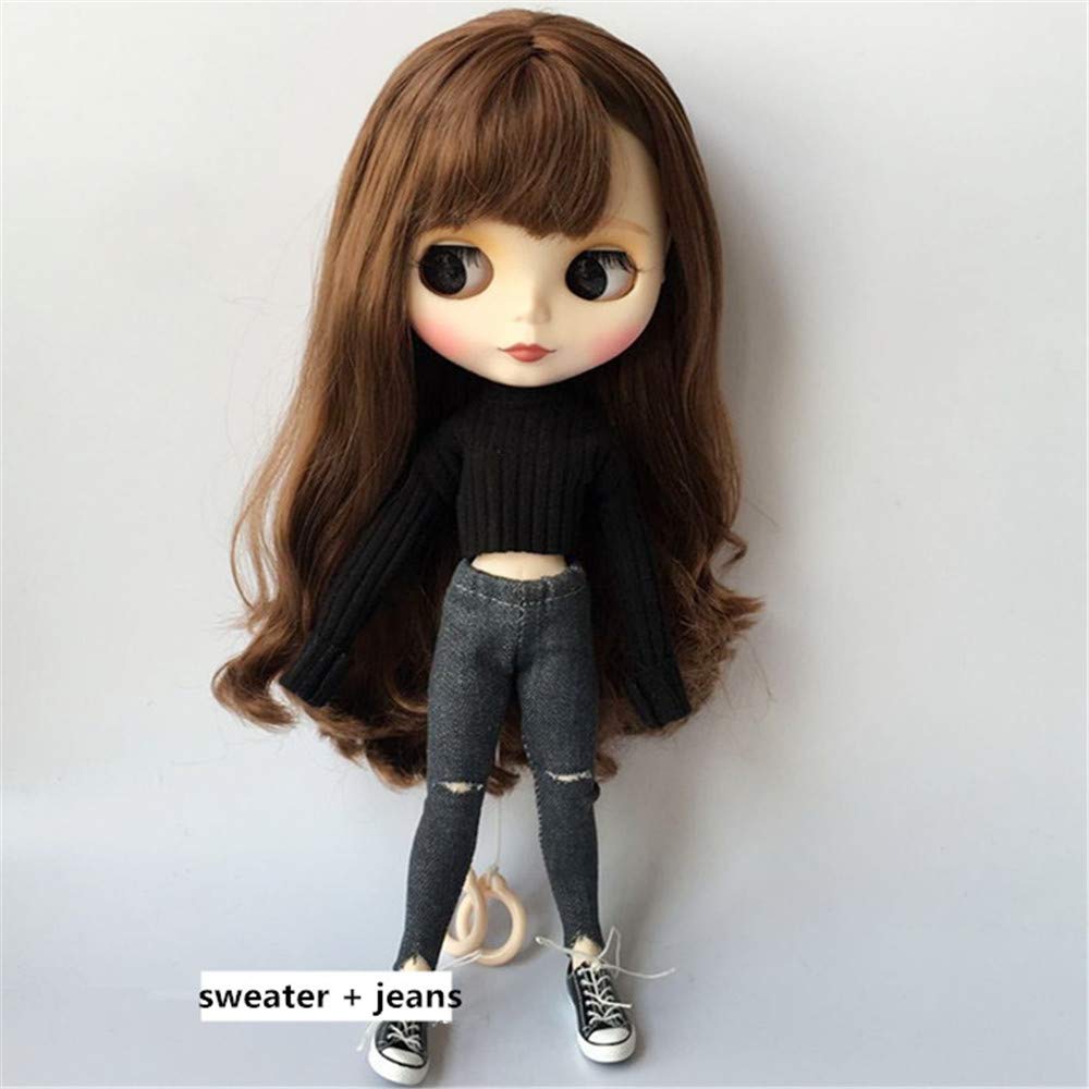 DoubleWood Handmade Casual Sweater & Jean/Pants Replacement for Blythe & Pullip Dolls, 1/6 Fashion Doll Clothing Set Accessories