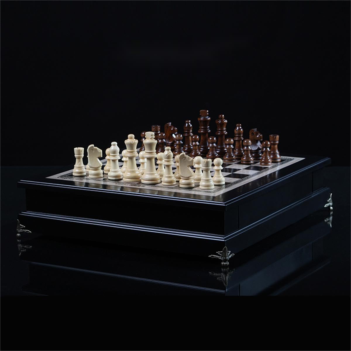 15 "Wooden Chess Set, Large Size Board, Built-in Storage Drawer - 2 Extra Queens - Wooden Chess Pieces - Gift wrap, Adult and Children's Board Games