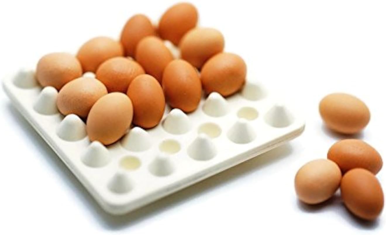 ChangThai Design Very Tiny 1¼" Wide Plastic Carton with ¼ Inch Brown Clay Chicken Eggs - Miniature Tableware Plate Tray Bowl Crockery Cutlery