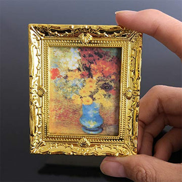 SXFSE Dollhouse Decoration Accessories, 1:12 Doll House Miniature Painted Wooden Frame Mural Accessories Cat (B)