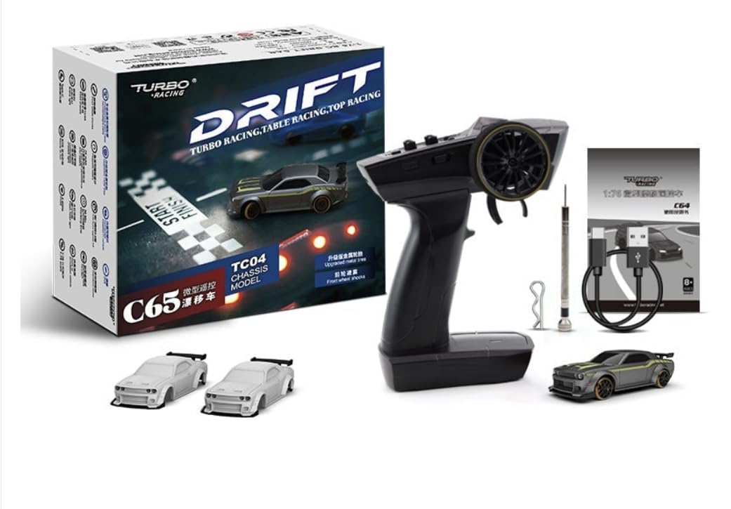 Helidirect Turbo Racing C65 1/76 CT04 Chassis Model Built-in Gyroscope Indoor RC Drift Car 2WD RTR On Road Track Racing Car - Remote Control Car, RC