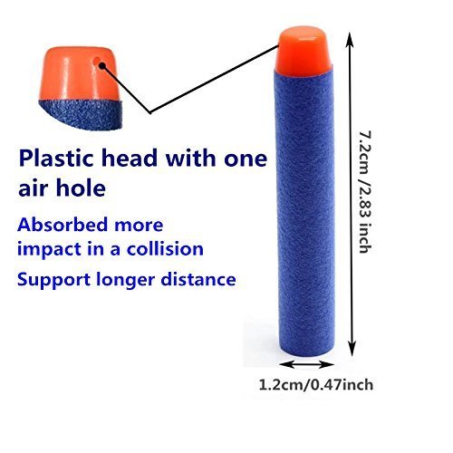 QUN FENG 100PCS Premium Foam Darts - Compatible with Nerf N-Strike/Modulus/Elite Series Blasters - Safe Soft-Tip Bullets for Battle Games (Blue)