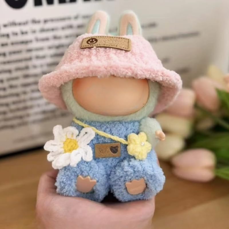 Clothes for Labubu,3 Piece Set Hat Clothes Backpack for LABUBU Doll,Adorable Seated Dolls Clothes Accessories (No Doll) (Peach Clothes Set)