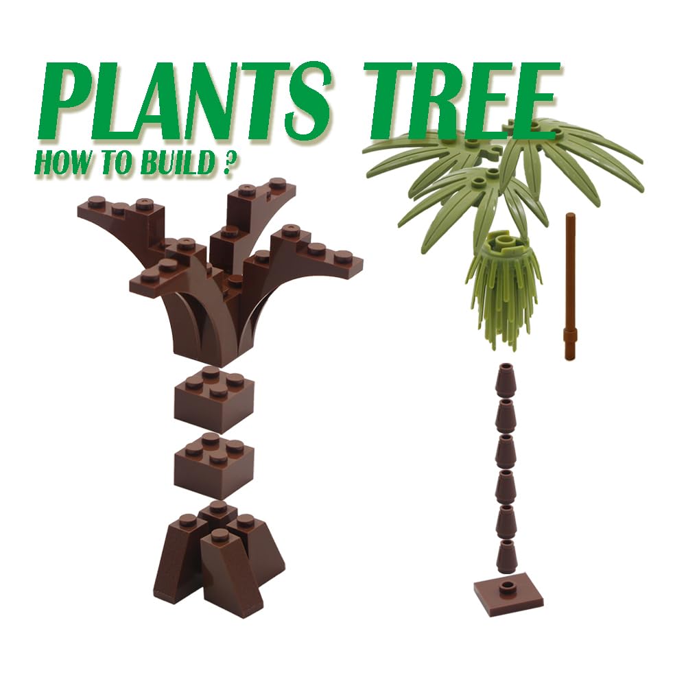 Plants Tree Building Blocks Accessories- Bulk Botanical Parts and Pieces, Flower Leaves Forest Jungle Park Bricks, Animals Farm Grass for Blocks
