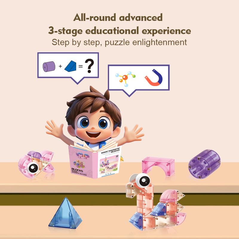 elecci Magnetic Blocks for Toddlers Toys, 3D Translucent Magnet Building Cubes Set, Educational Build Blocks Set for Kids Aged 3 to 9 Years