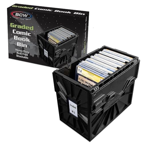BCW Graded Comic Book Bin with Partition - Black (1 Pack) | Holds Up To 30 Graded Comics | Stackable Comic Book Box Storage for CGC, CBCS & Slabs