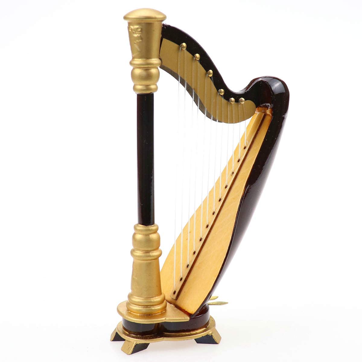 Dselvgvu Wooden Miniature Harp with Case Mini Musical Instrument Harp Replica Collectible Figurines Dollhouse Accessories Model Home Decoration