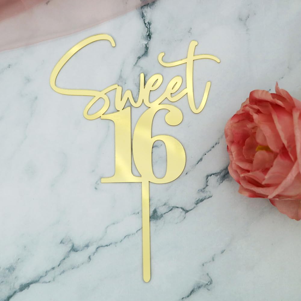 Bejotaa Sweet 16 Cake Toppers Mirror acrylic gold