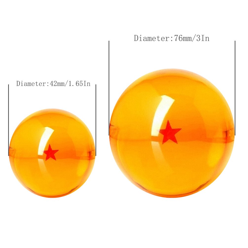 Collectible Large Crystal Acrylic Glass 7 Stars Balls, 7 Pcs with Gift Box, 76MM (3 in) in Diameter, Orange with Red Stars