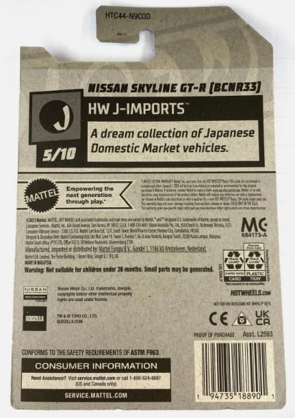 Hot Wheels Nissan Skyline GT-R (BCNR33) Godzilla 5/10 HW-J Imports 86/250 Ships with Protector