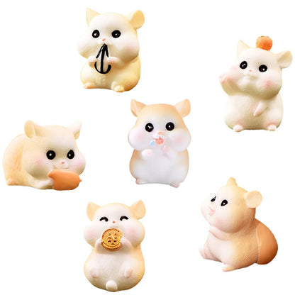 MAOMIA 6 Pcs Mini Hamster Figures Animal Toy Cake Toppers, Fairy Garden Decor Miniature Hamster Figurines Collection Playset for Christmas Birthday