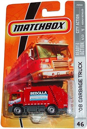 Mattel Matchbox 2008 MBX City Action 1:64 Scale Die Cast Metal Car #46 - 08 Garbage Truck RED NEW BED LLA