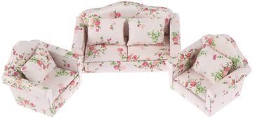 Dollhouse Furniture Set 3 Pcs 1:12 Dollhouse Miniature Wooden Sofa Cushions Armchair Pillow Kit Dolls House Furniture Couch with 1 Pc Dollhouse